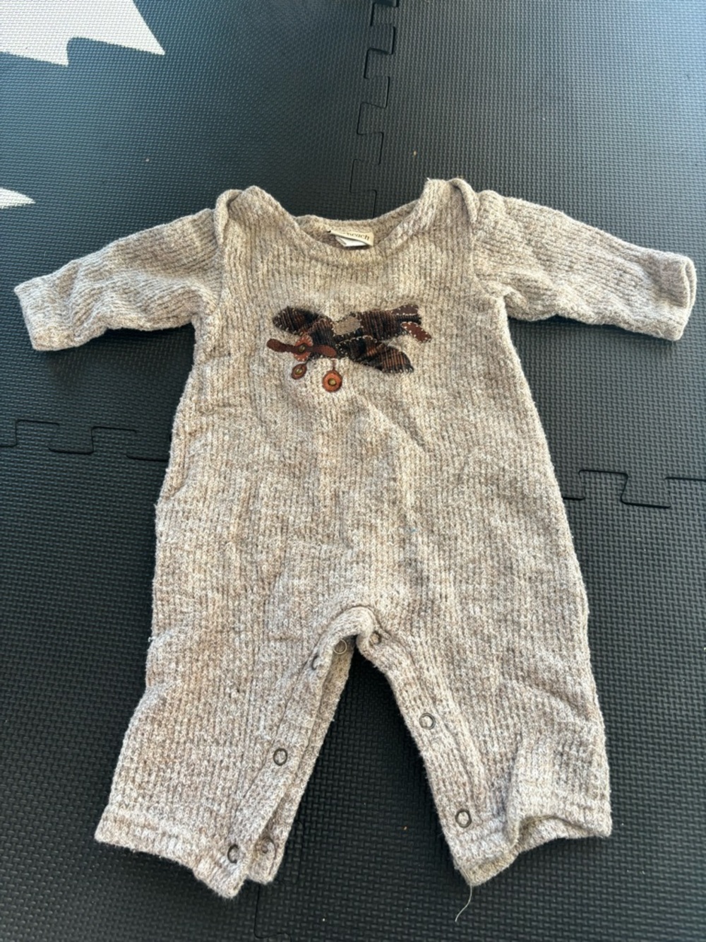 Neutral Knit Baby Footie with Airplane Applique